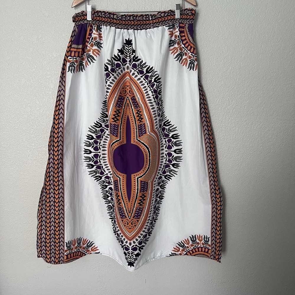 NWT Ashley Stewart Plus Size White Dashiki Print Maxi Skirt Size 22/24 Boho